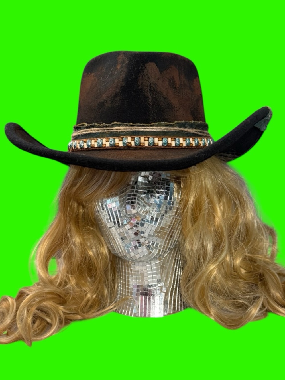 NWT Vintage Style Shapeable Adjustable Black/Brown Fedora/Cowgirl Hat Distressed